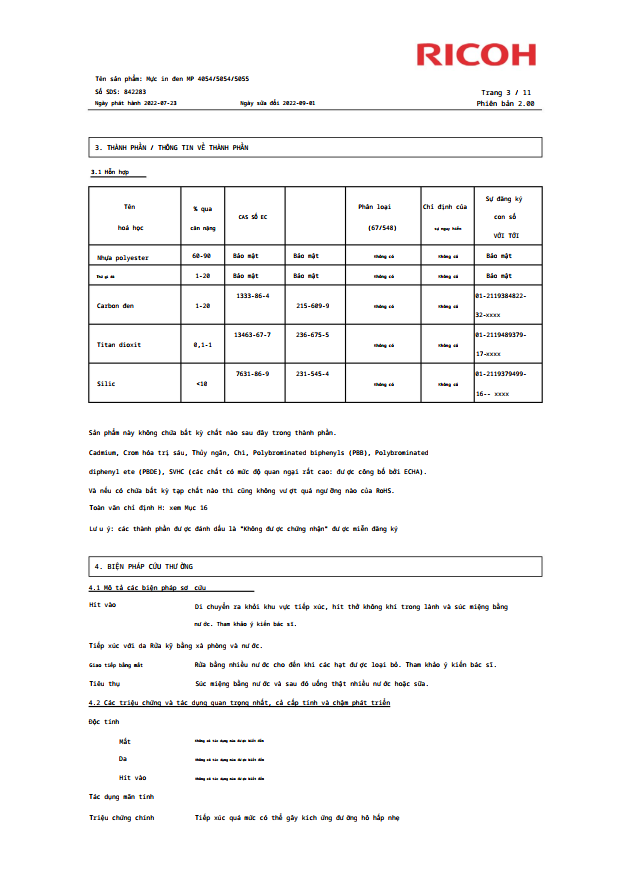 msds cho mực in