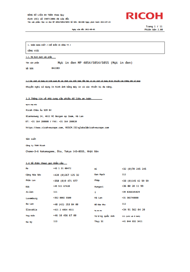 msds mực in