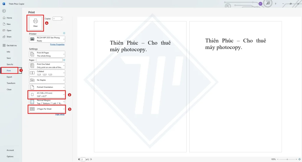 Cách in A5 trên giấy A4 theo chiều ngang