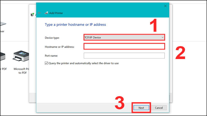 các bước cài máy in qua địa chỉ IP với máy tính Windows thông qua Control Panel