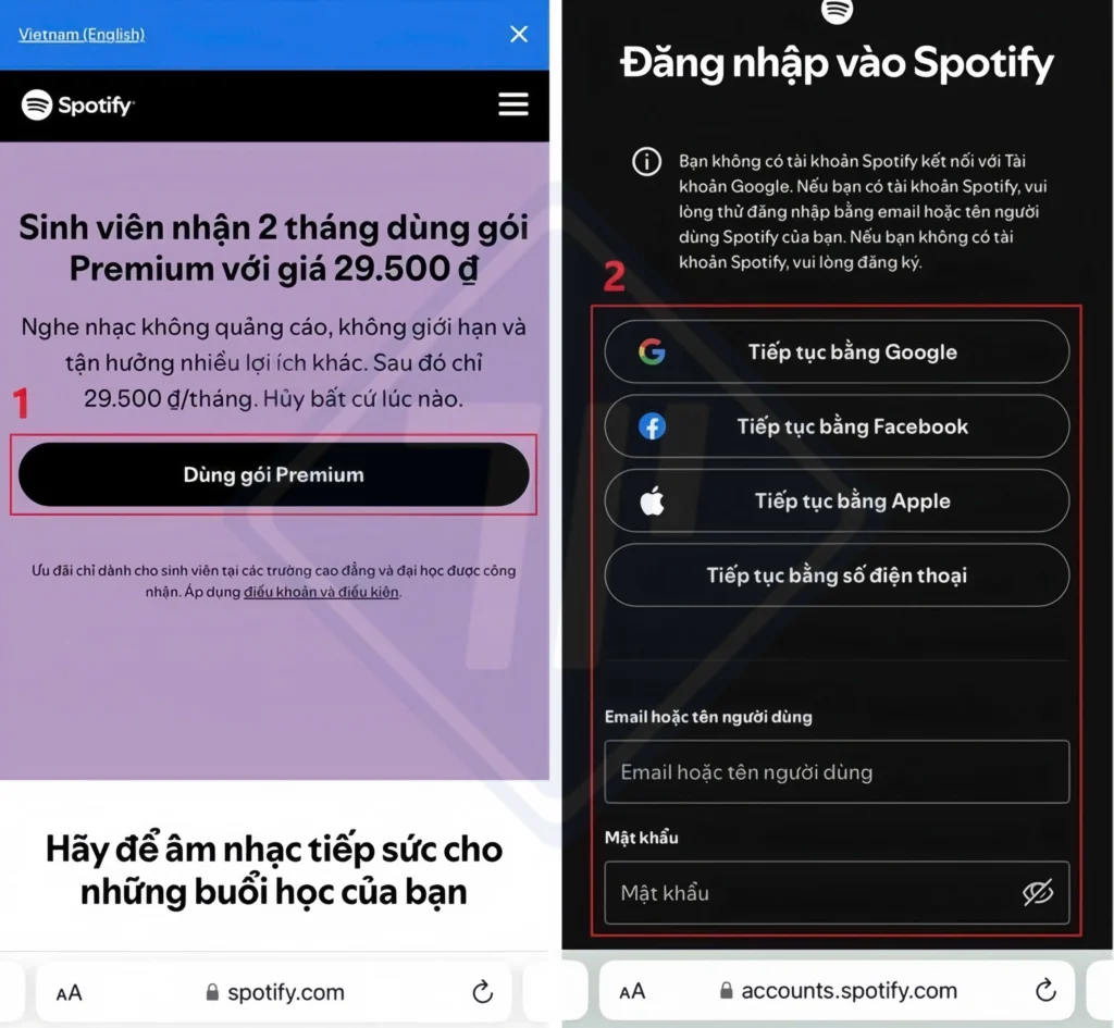 đăng ký spotify sinh viên​