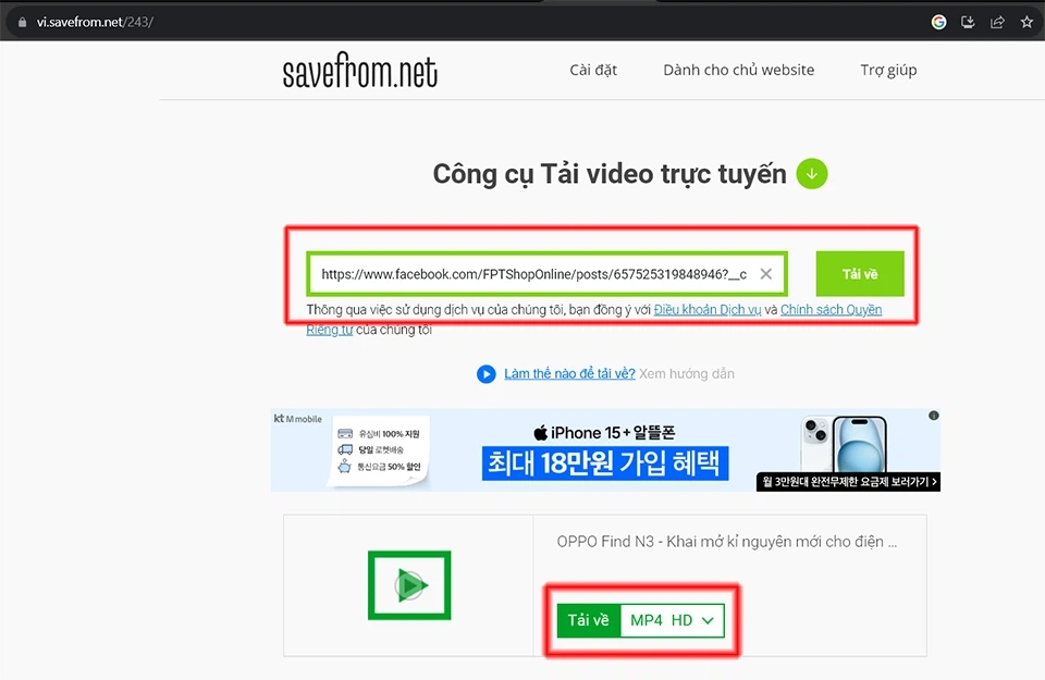 tải video facebook về máy tính bằng SaveFrom