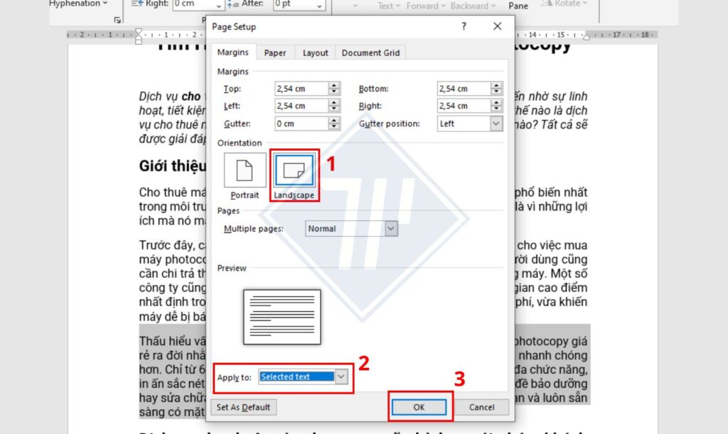 cách xoay ngang 1 đoạn văn bản bất kỳ trong word