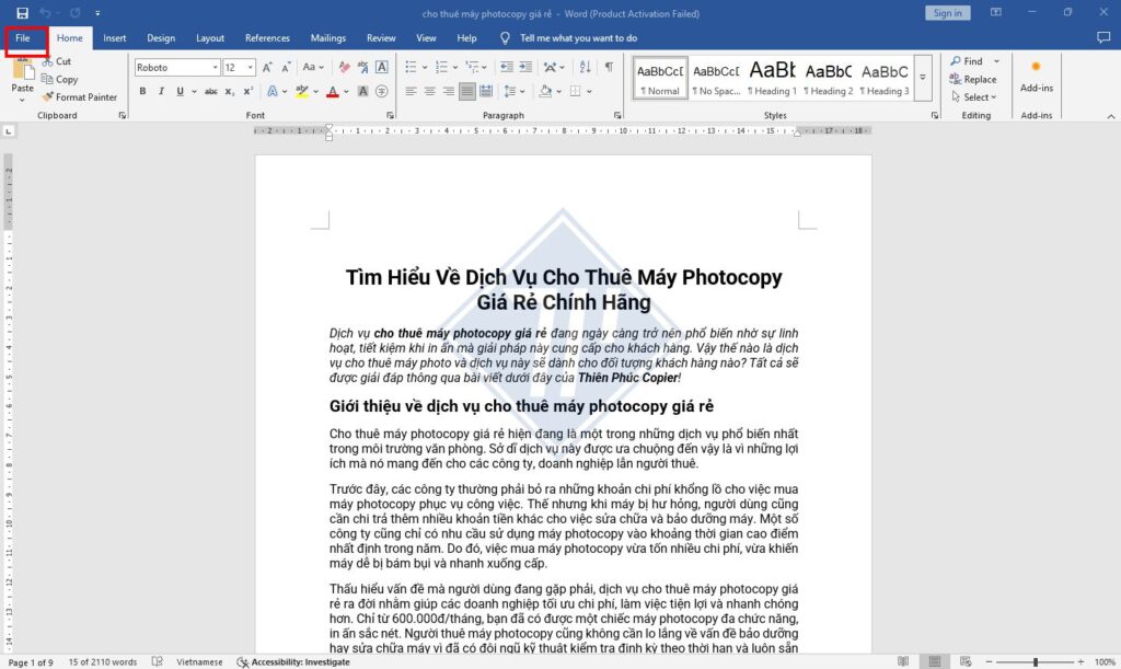 cách in ngang giấy a4 trong word​