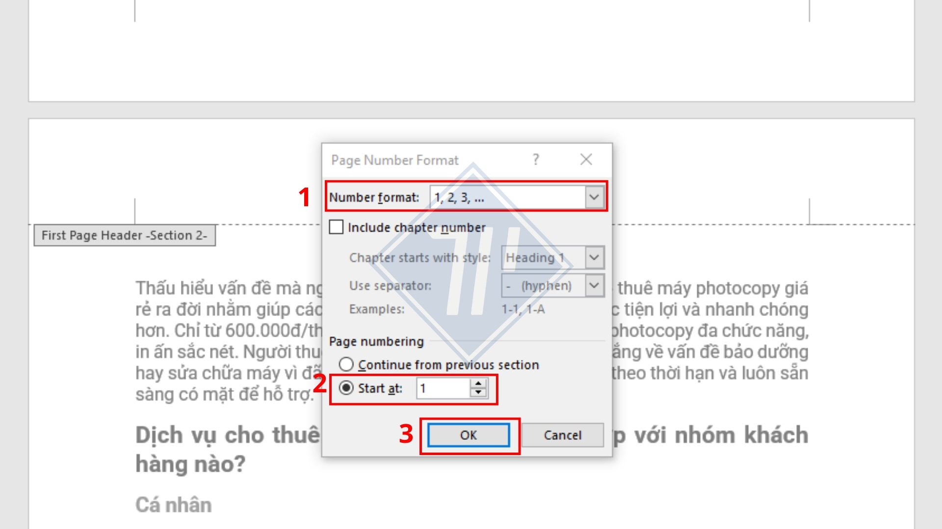 cách đánh số trang trong word bỏ 2 trang đầu​