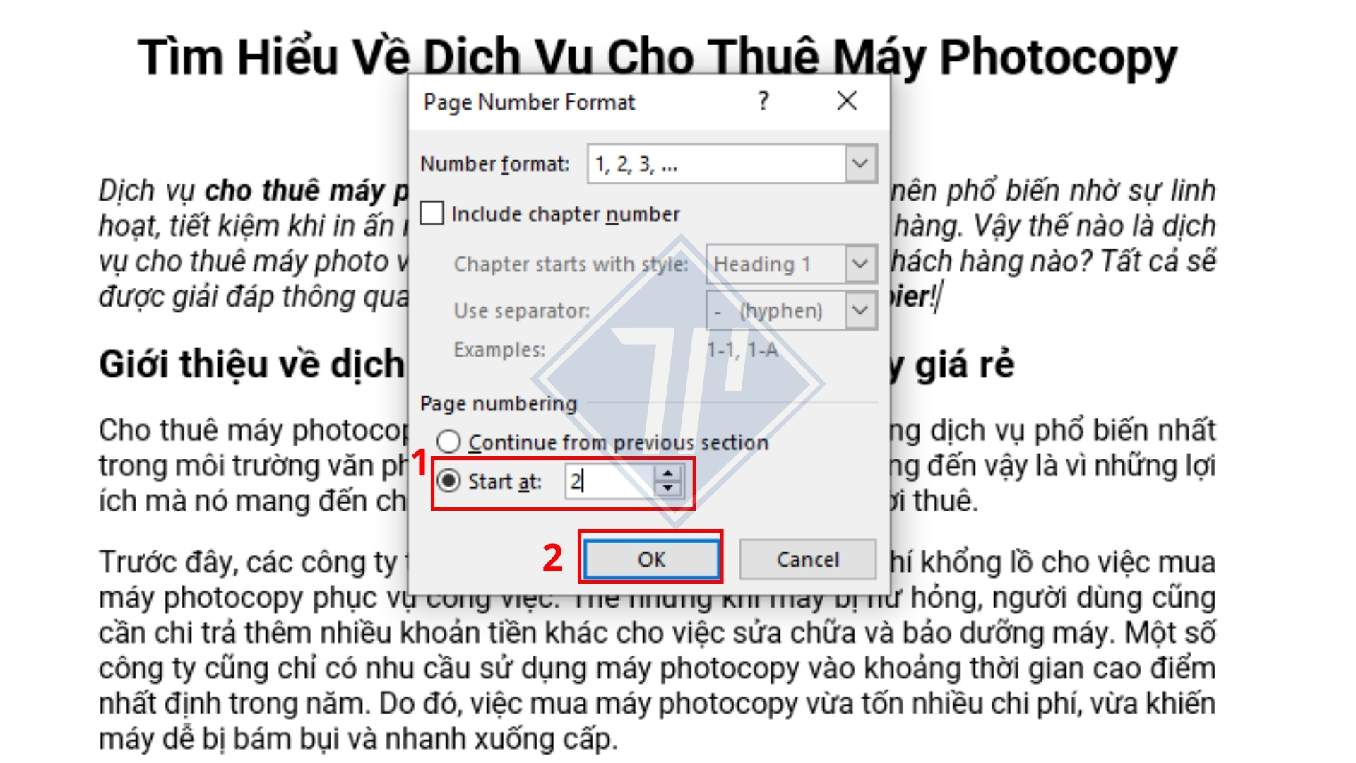 cách đánh số trang từ trang bất kỳ trong word​