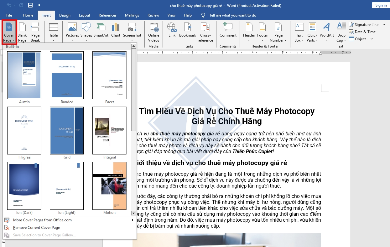 cách thêm trang đầu trong word​