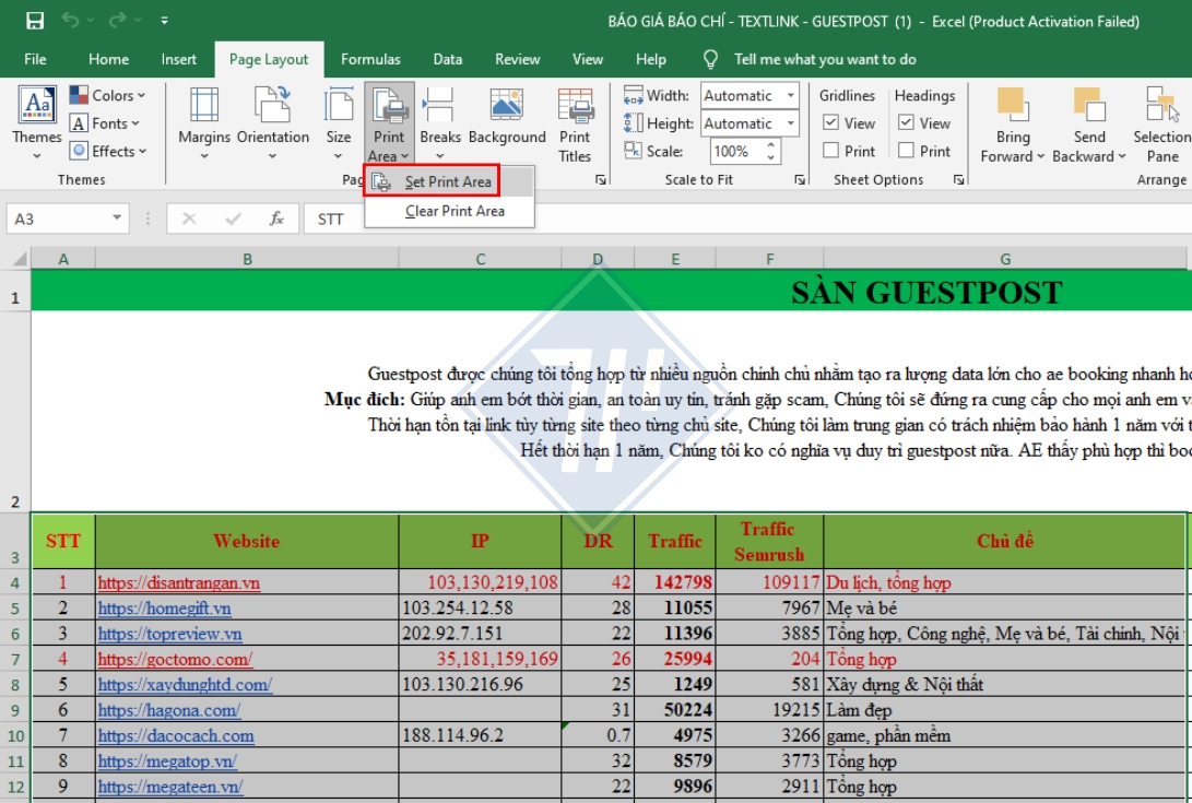 hướng dẫn cách in file excel