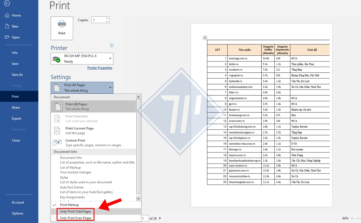 cách in trang chẵn lẻ trong excel 2013