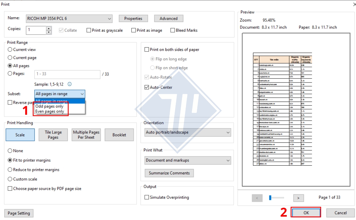 cách in trang chẵn trang lẻ trong excel