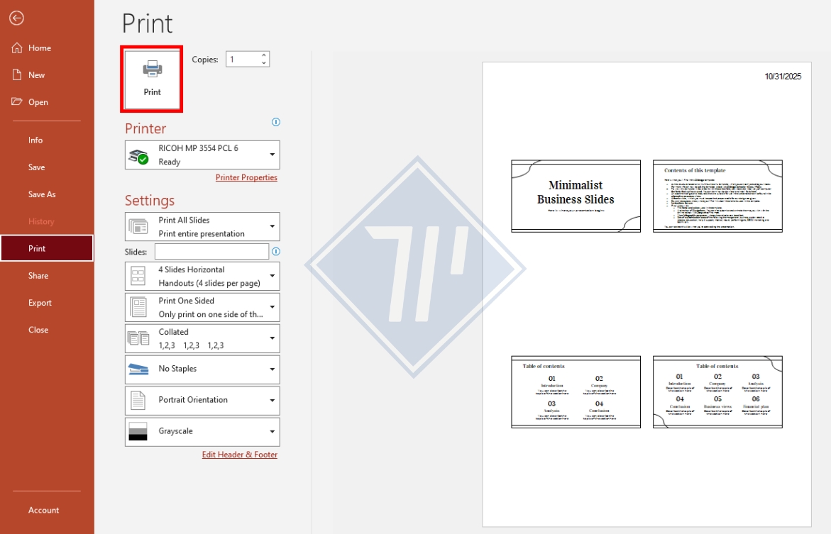 cách in file powerpoint có phần ghi chú​