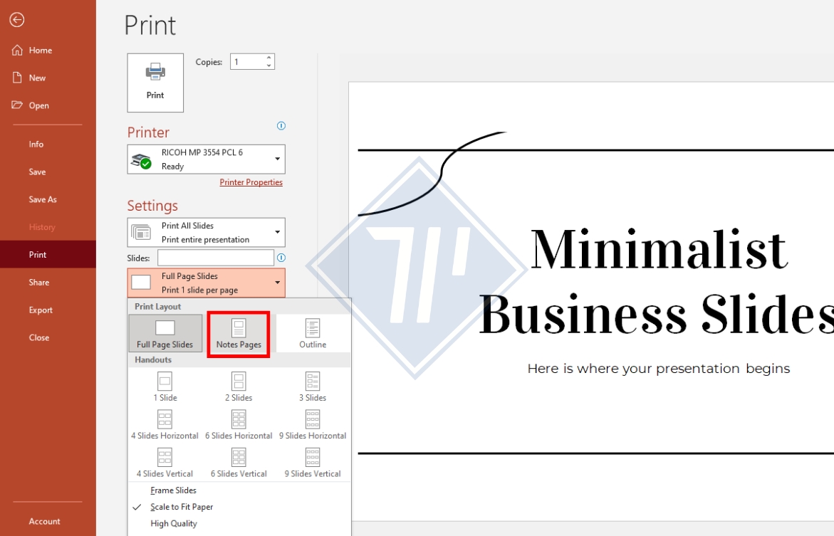 cách in nhiều slide trên 1 trang trong powerpoint​