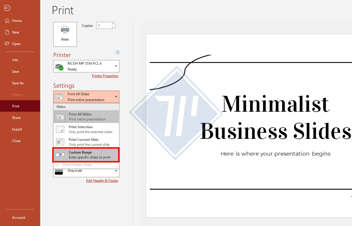 cách in 4 slide powerpoint trên 1 mặt giấy​