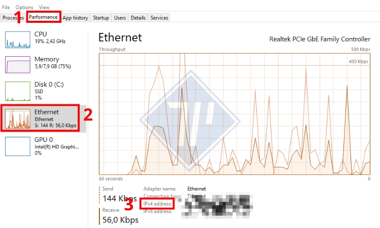 Check địa chỉ IP bằng Task Manager