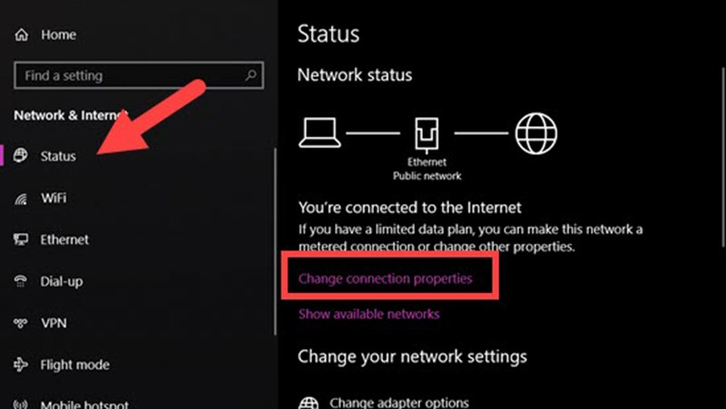 Check địa chỉ IP bằng Network & Internet Settings