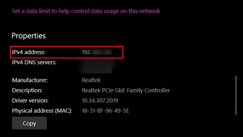 kiểm tra địa chỉ IP máy tính bằng Network & Internet Settings
