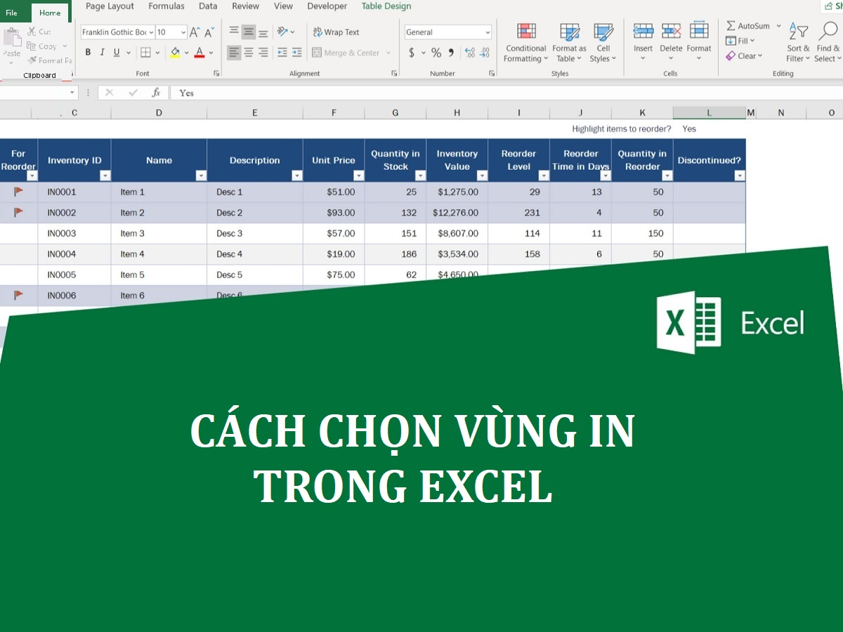 cách chọn vùng cần in trong excel