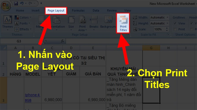cách in lặp lại tiêu đề trong excel 2013