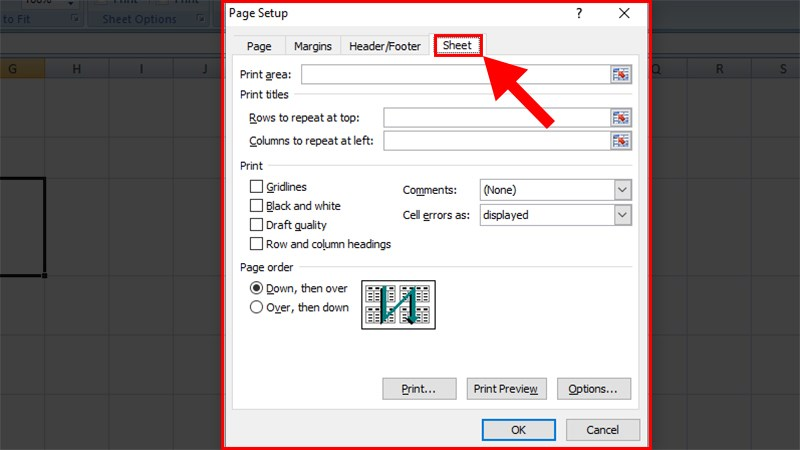 cách chọn in lặp lại tiêu đề trong excel