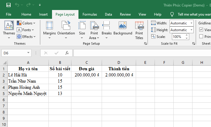 cách in lặp lại dòng tiêu đề trong excel 2010