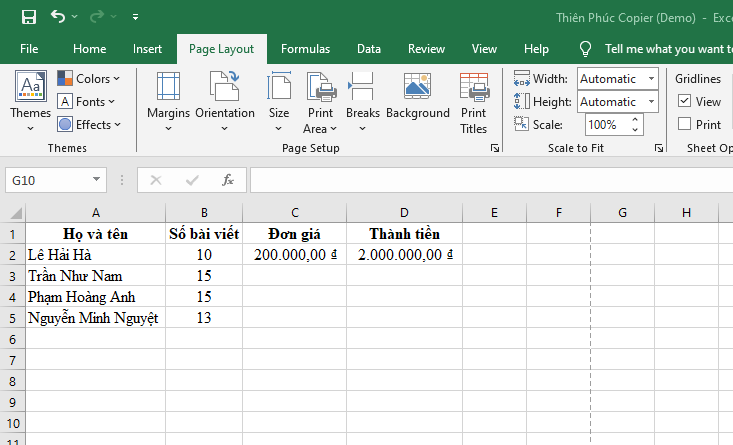 cách in lặp lại tiêu đề trong excel 2016