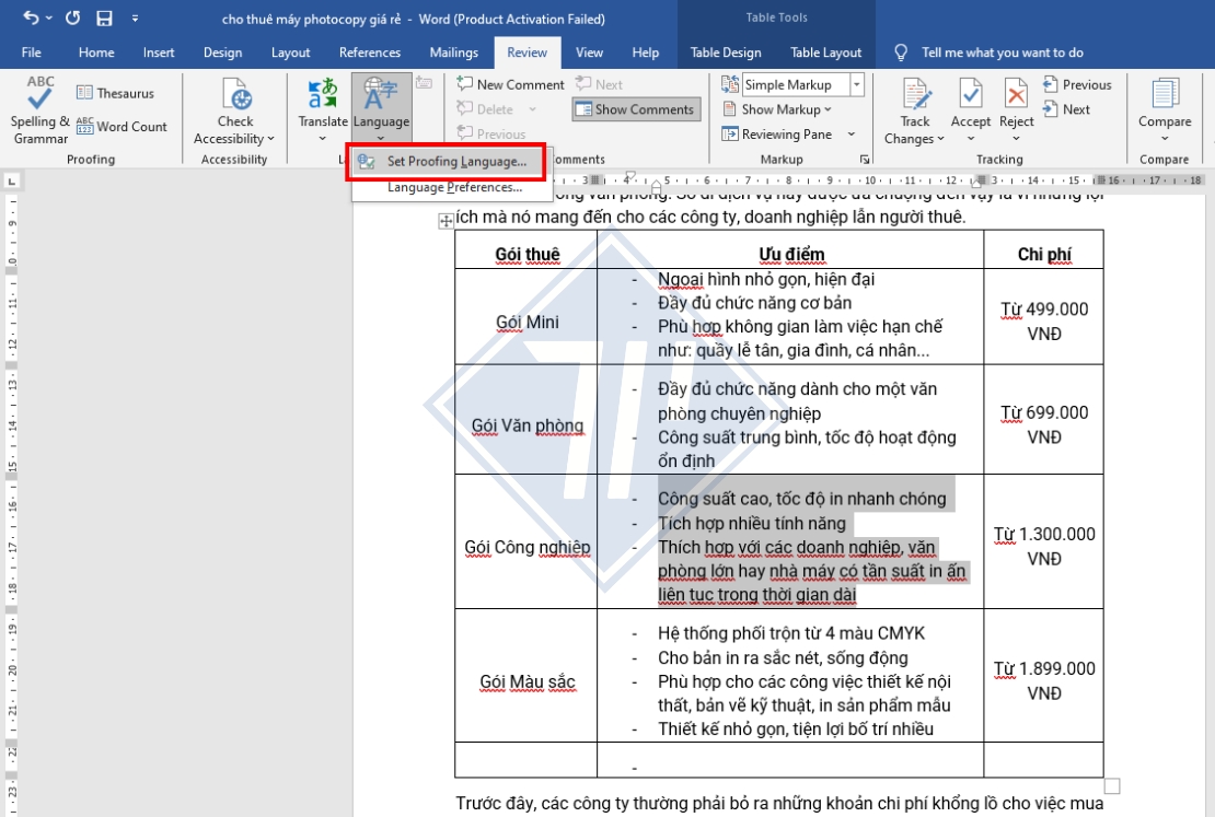 cách tắt lỗi gạch chân đỏ trong word