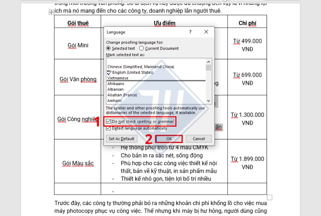 cách tắt gạch chân đỏ trong word 2010
