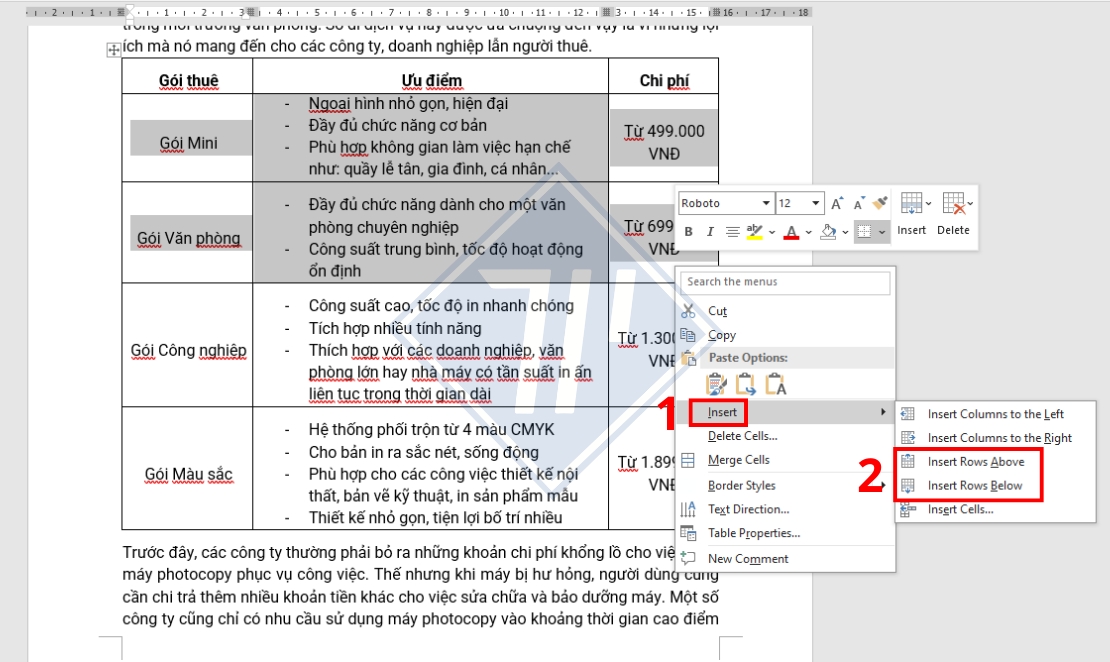 cách chèn thêm hàng trong word​