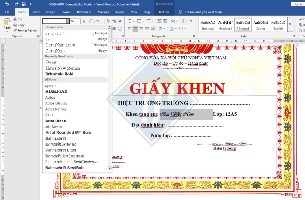 in giấy khen bằng giấy gì​