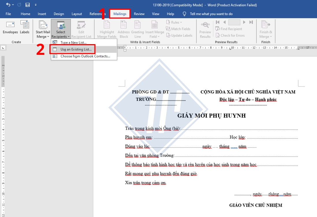 cách làm Mail Merge