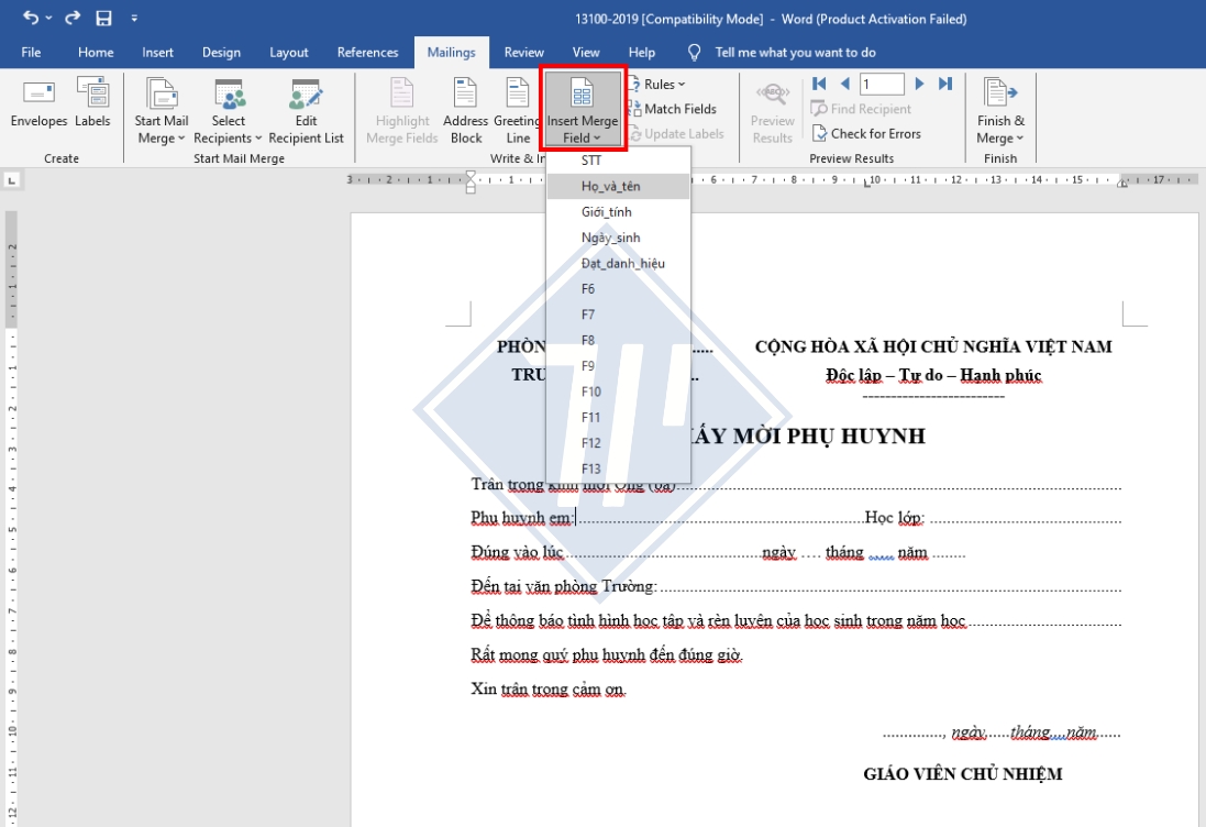 cách Mail Merge trong Word