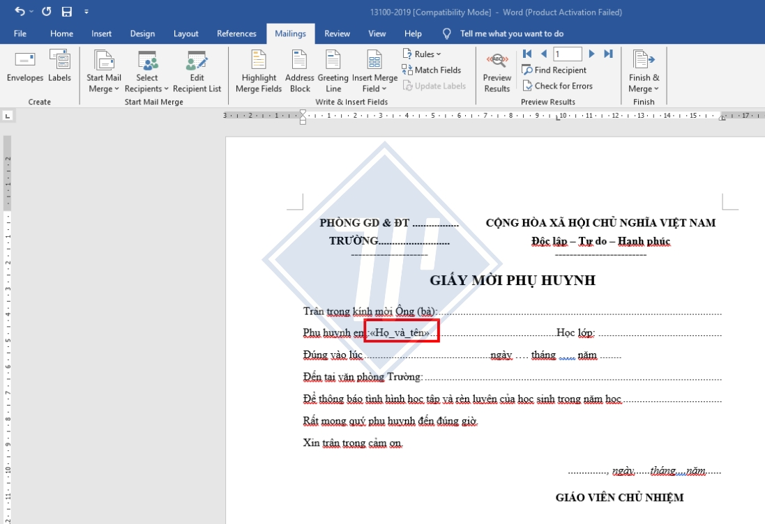 cách dùng Mail Merge