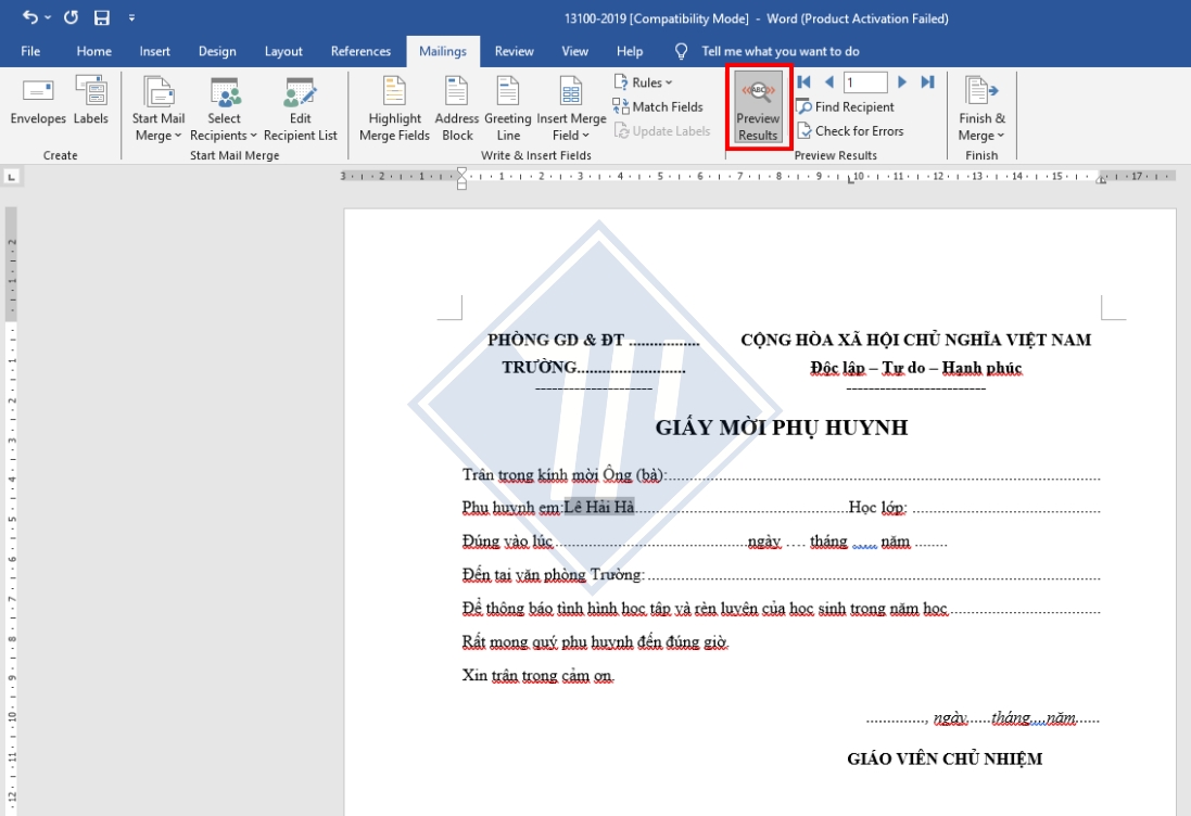 cách sử dụng Mail Merge
