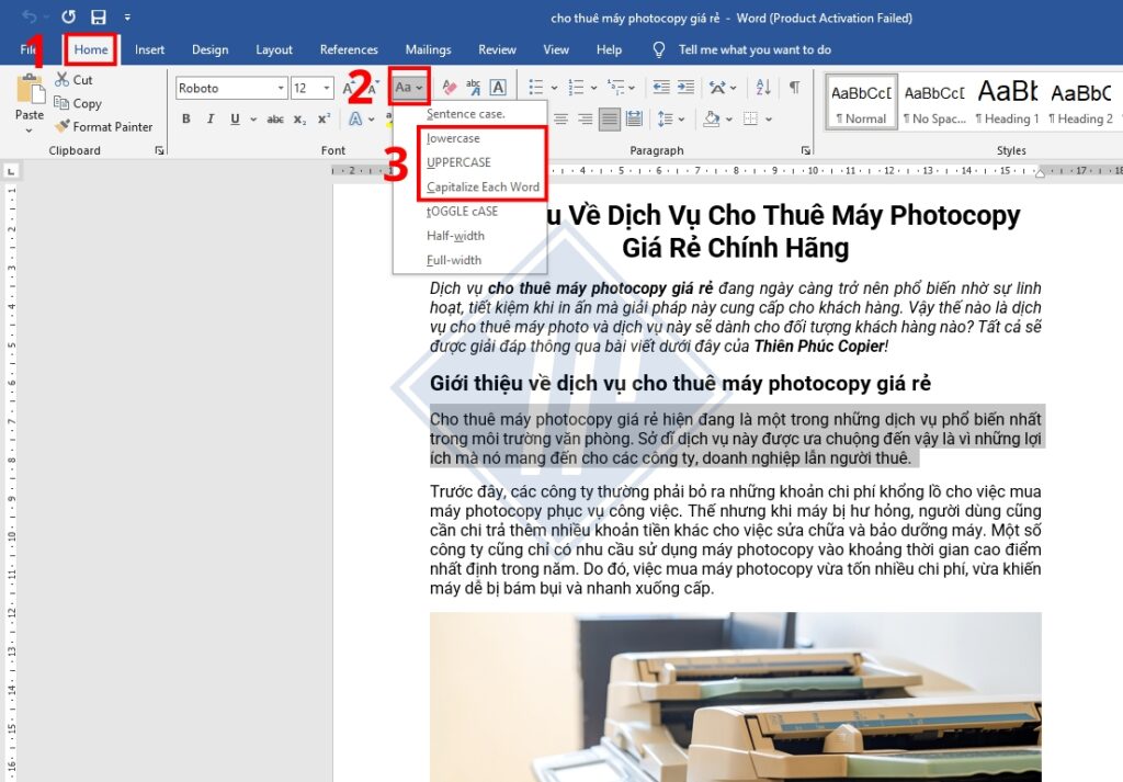 cách chuyển từ chữ thường sang in hoa trong word