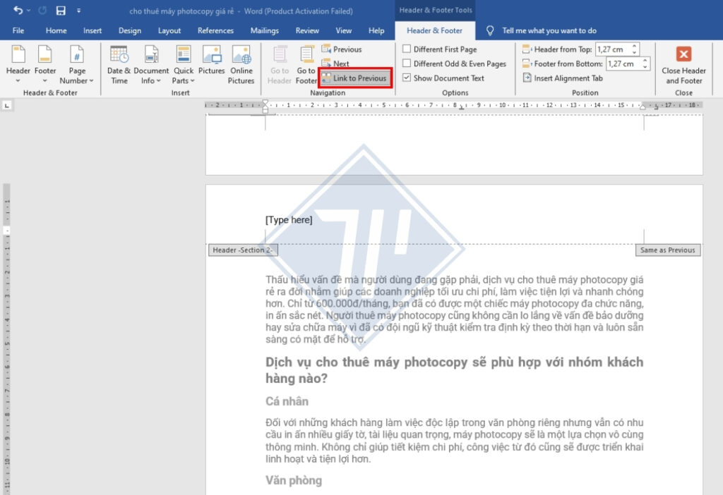 cách tạo header trong word​ chuyên nghiệp
